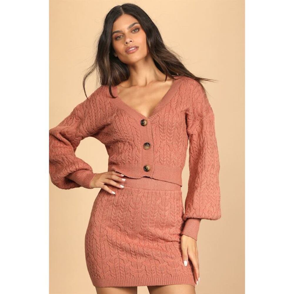Lulus Fall Into Autumn Blush Cable Knit Two-piece Sweater Mini Dress Pink